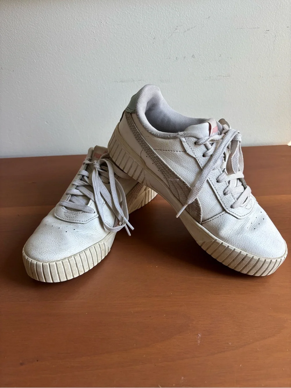 Puma Platform Sneakers in White with Light Pink and Blue Accents